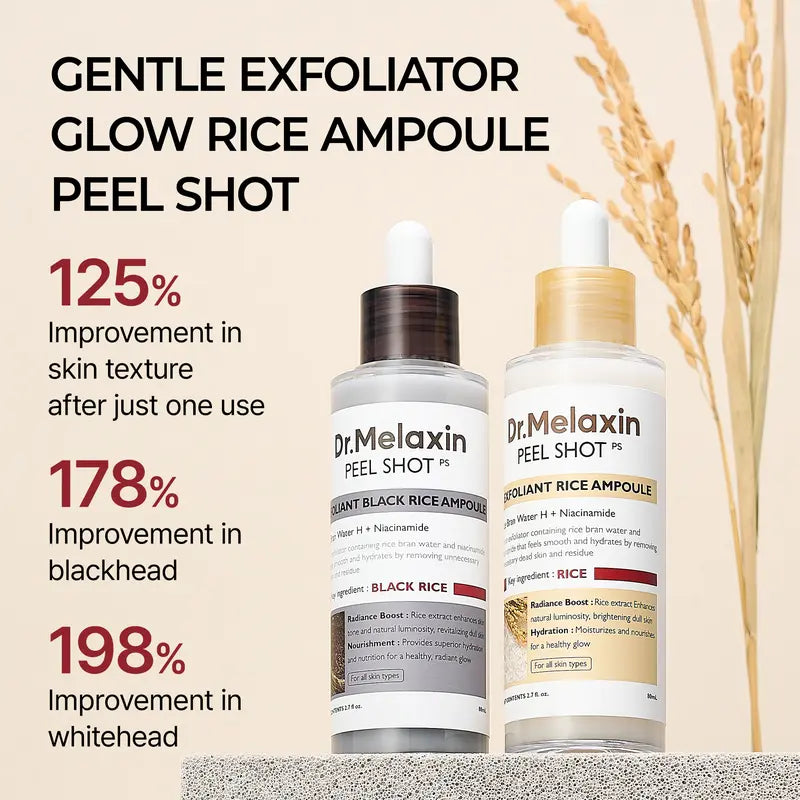 Peel Shot Glow Rice Ampoule Duo - Peel Shot Gentle Exfoliator for Glowing, Smooth Skin | Blackhead Whitehead Care | Korean skincare