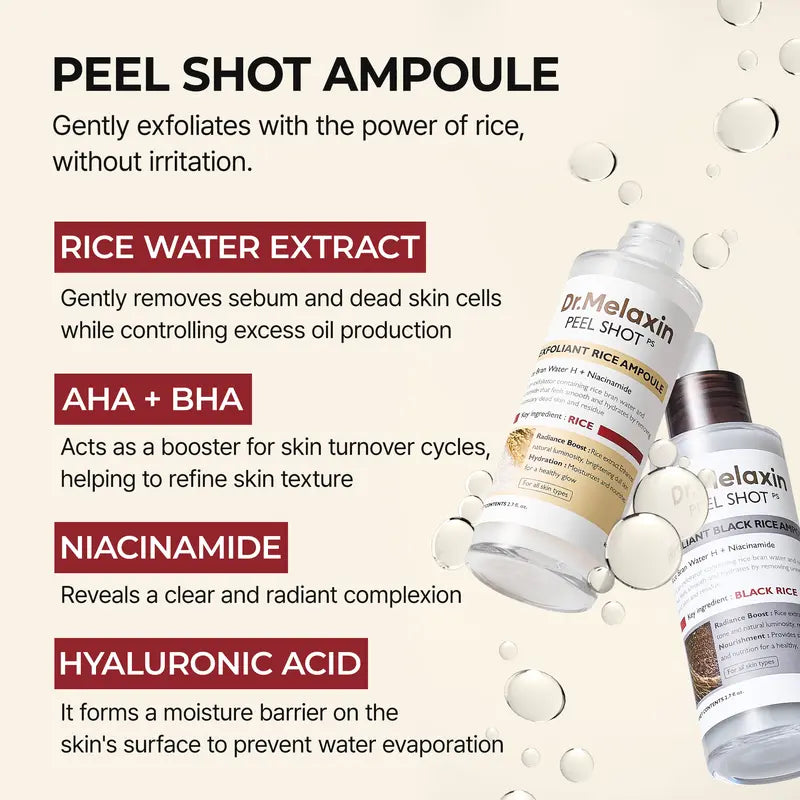 Peel Shot Glow Rice Ampoule Duo - Peel Shot Gentle Exfoliator for Glowing, Smooth Skin | Blackhead Whitehead Care | Korean skincare